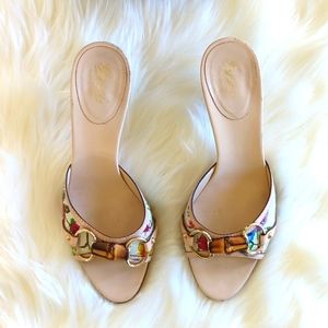Gucci floral slides.